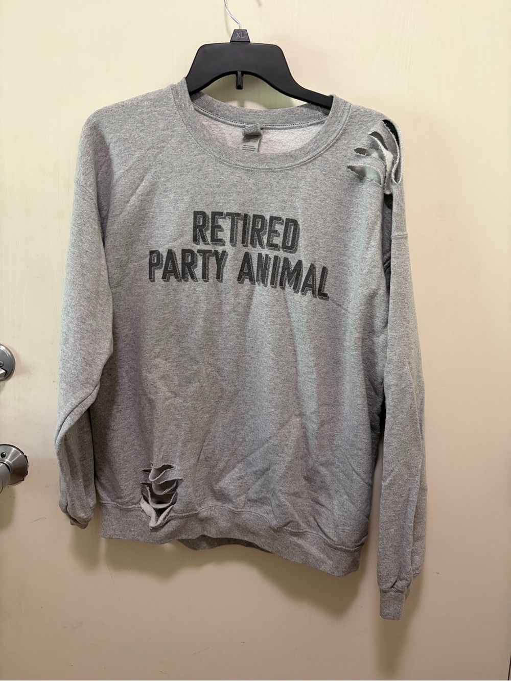 Gildan Gray "Retired Party Animal" Distressed Sweatshirt